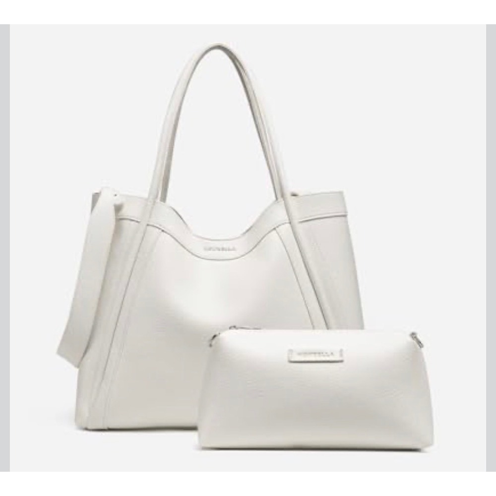 NEWBELLA Women White Faux Leather Large Tote Bag with Matching Pouch Set